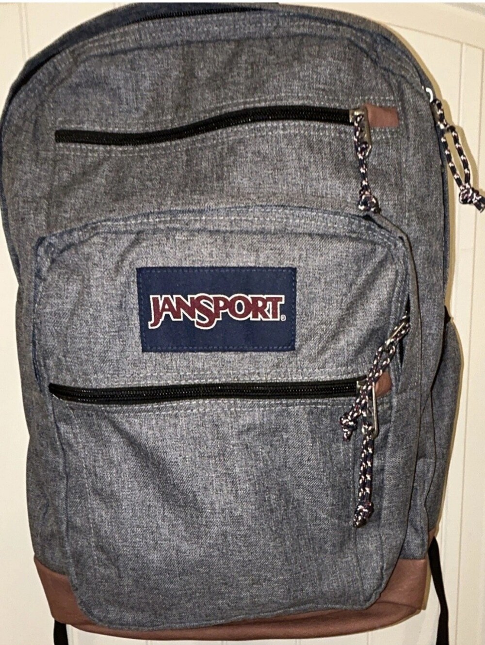 JanSport Cool Student Backpack Grey With Brown Base Accent 19"×13" Large